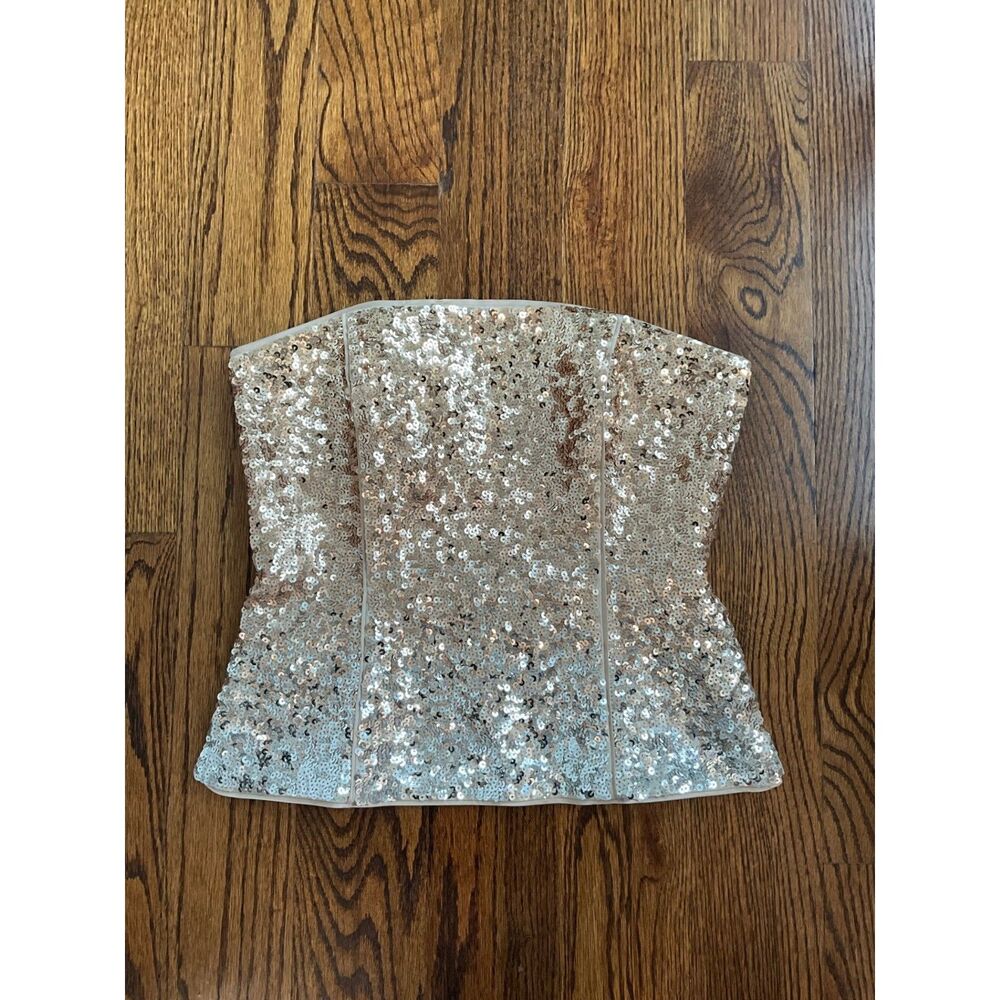 White House Black Market Gold Sequin Bustier Top - Size 6